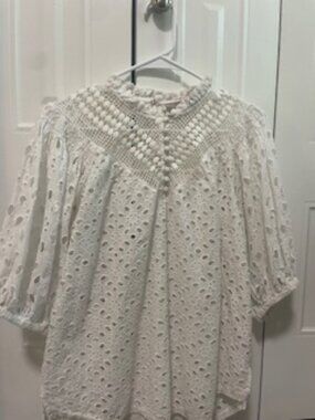 AllSaint White Tila Eyelet Cotton Sleeve Blouse